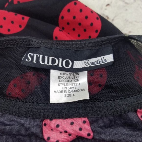Studio Donatella Chemise Robe Set Red Black Nightgown Sexy Pajamas Polka Dot L - Picture 4 of 8